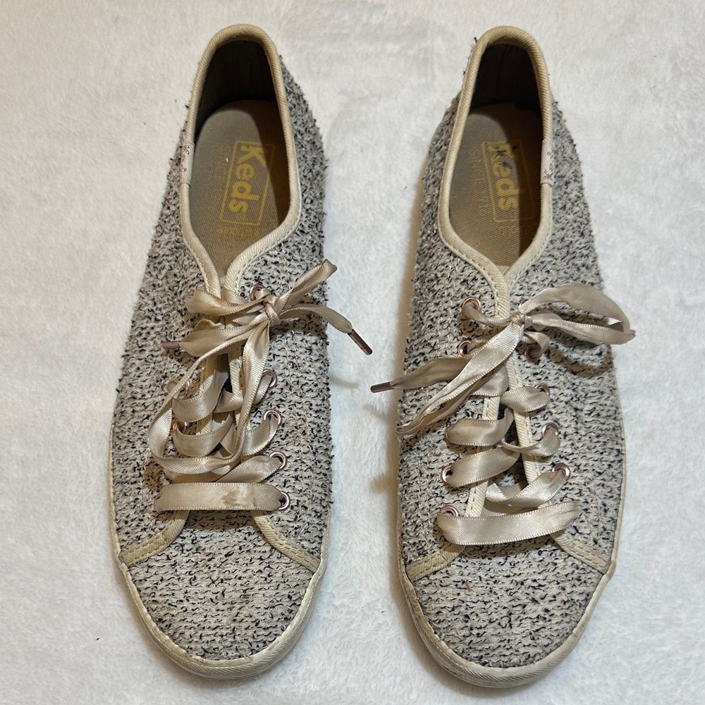 Keds Women's Textured Cream and black tweed look Sneakers size 7